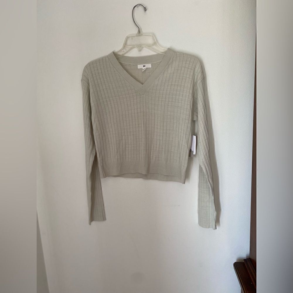 BP Ribbed V Neck Cropped Sweater Large Gray Nordstrom NWT